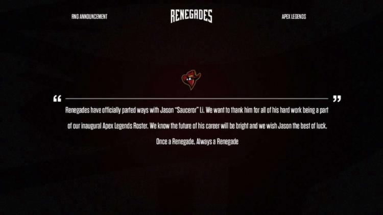 Sauceror lämnade truppen Renegades till Apex Legends