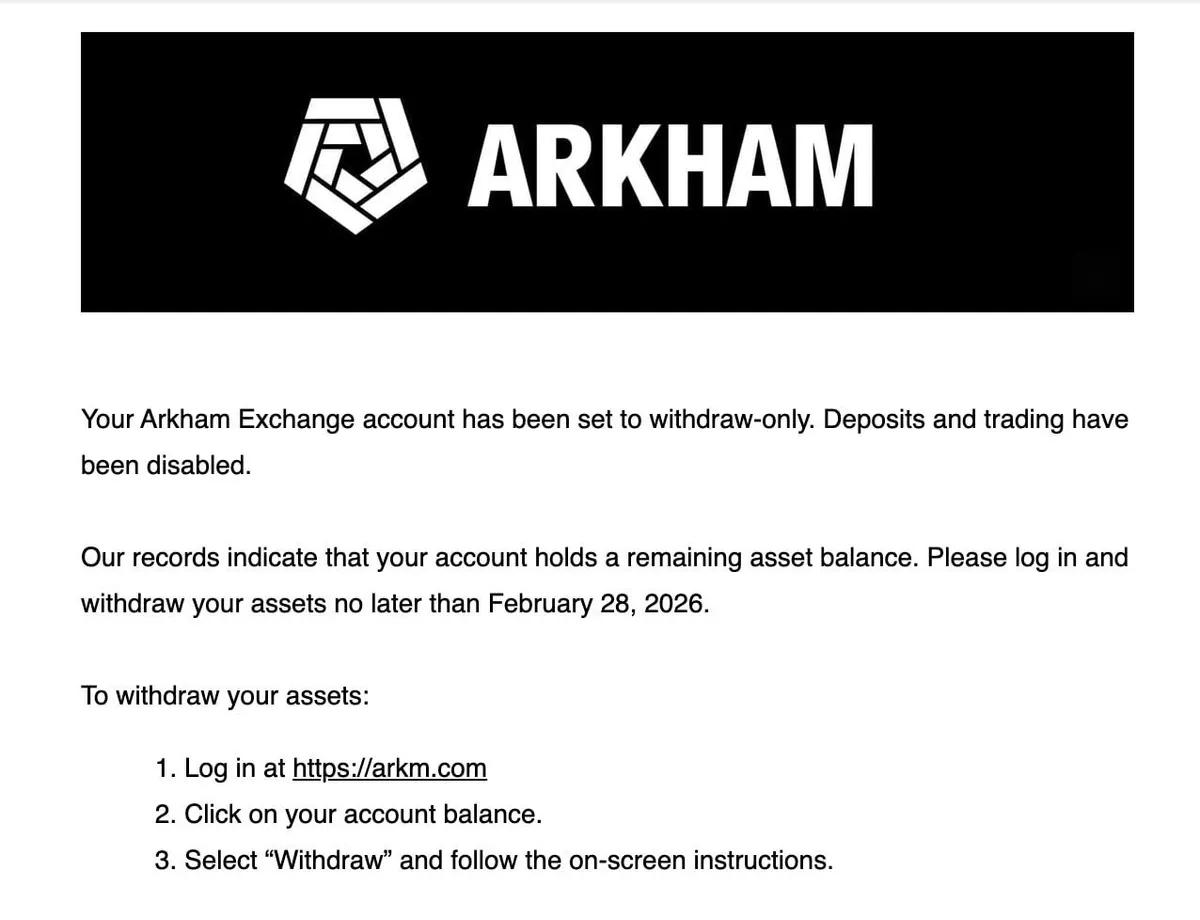 Arkham Exchange: VD förnekar rykten om avstängning, men användare får e-postmeddelanden med en tidsfrist den 28 februari