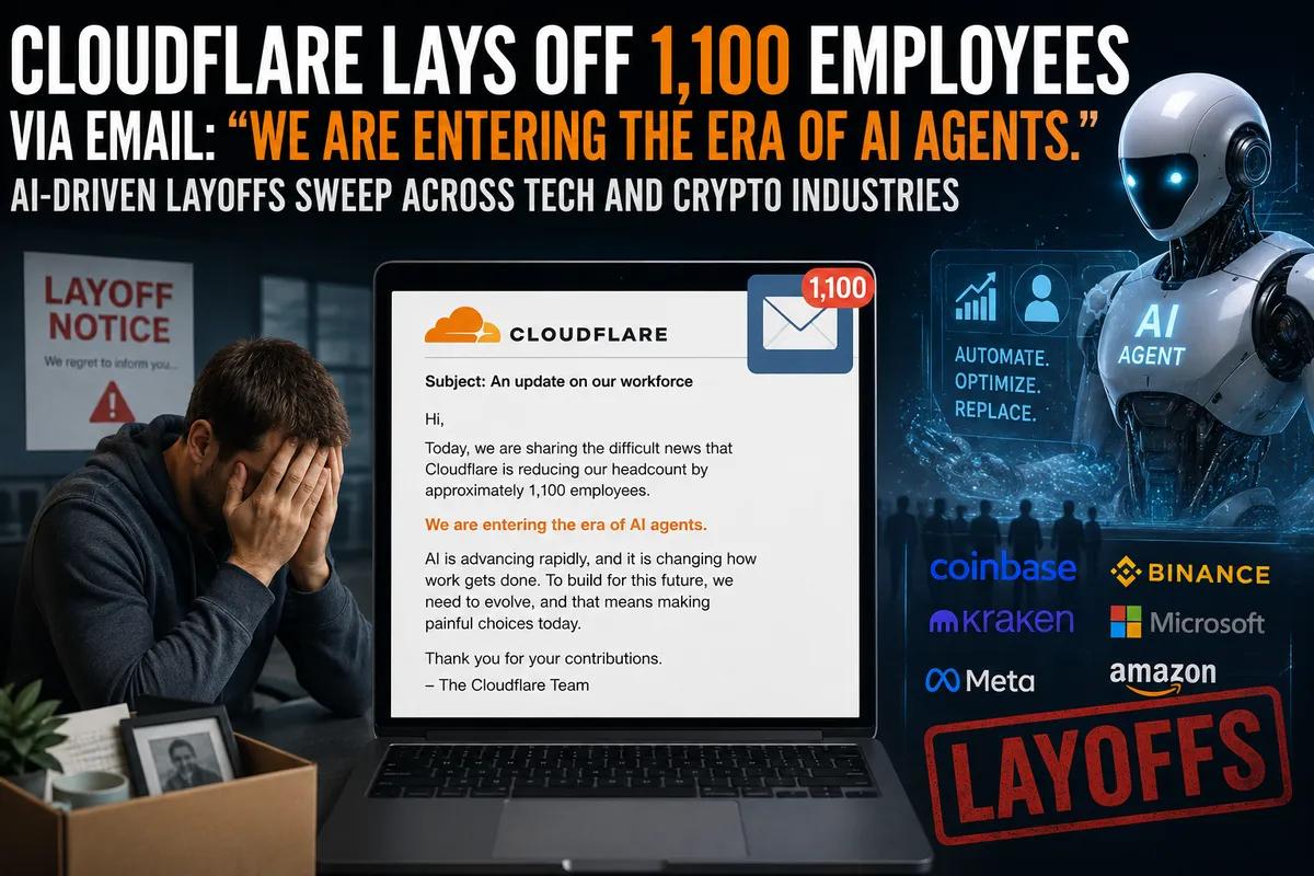 Cloudflare säger upp 1.100 anställda via e-post: "Vi går in i en era av AI-agenter." AI-drivna uppsägningar sveper över teknik- och kryptoindustrin