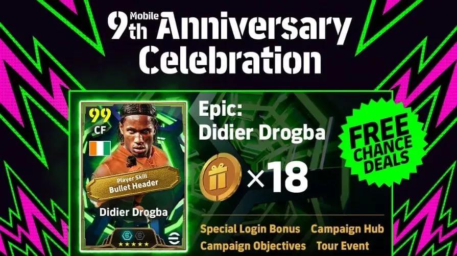 eFootball firar 9-årsjubileum med ett gratis episkt Didier Drogba-kort