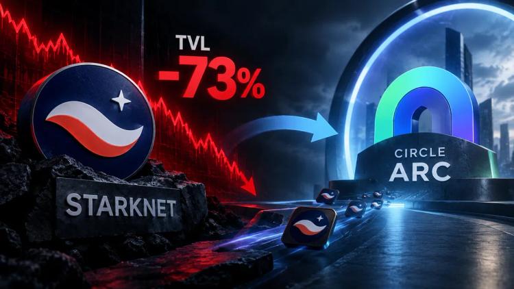 Starknet TVL faller med 73% på en dag då deras största app flyttar till Circle’s Arc