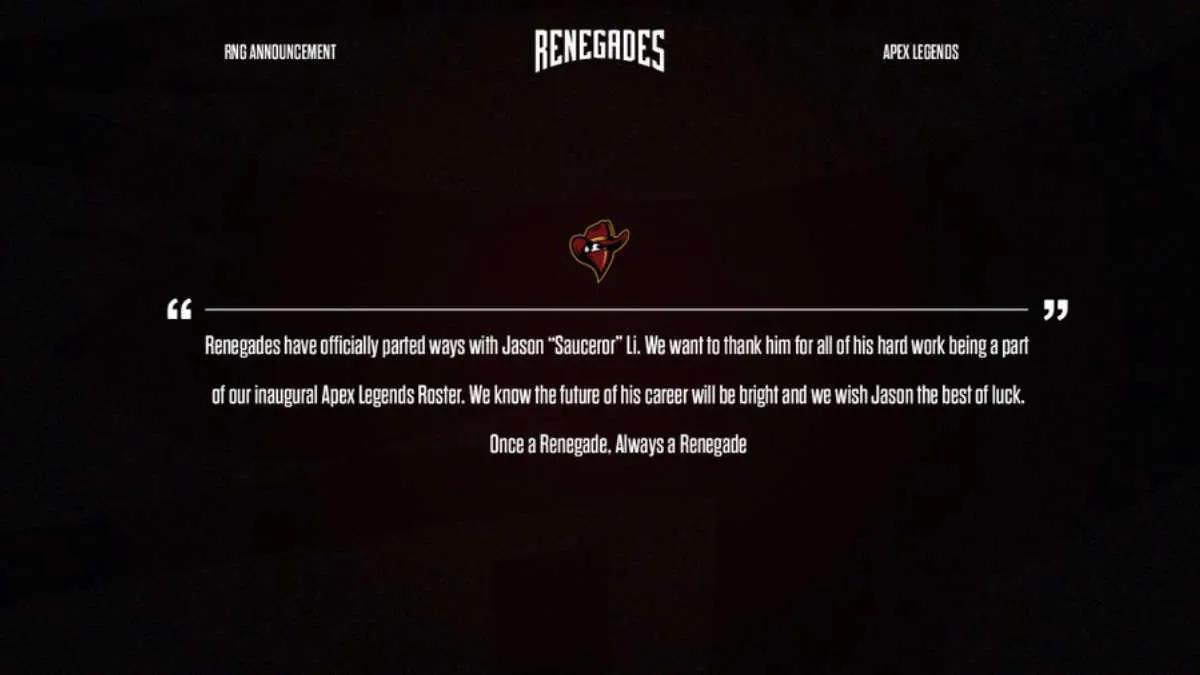 Sauceror lämnade truppen Renegades till Apex Legends