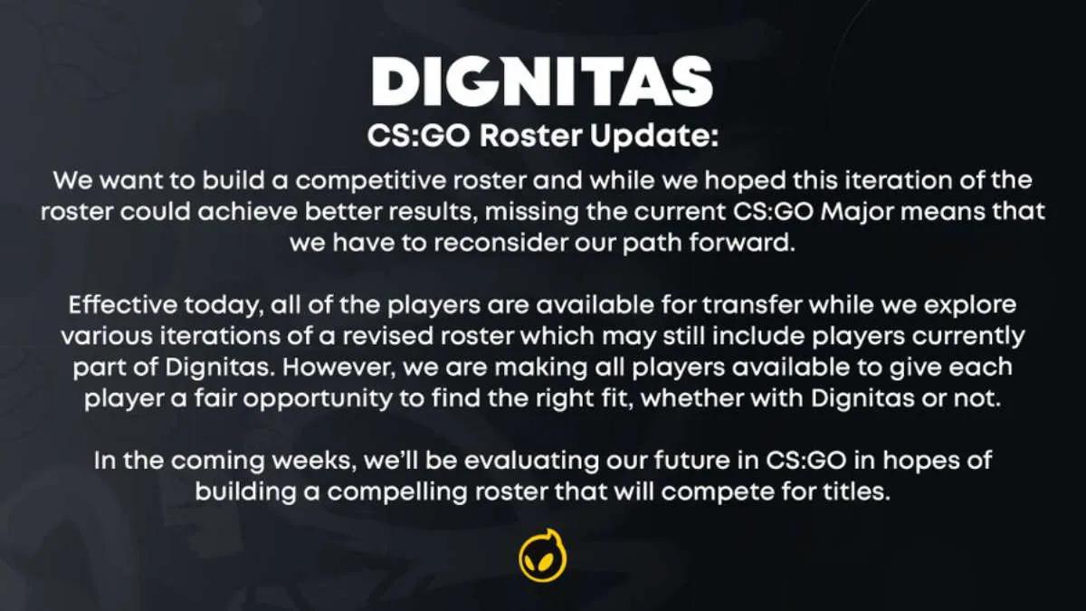 Dignitas lägger upp en CS:GO-lista för överföring