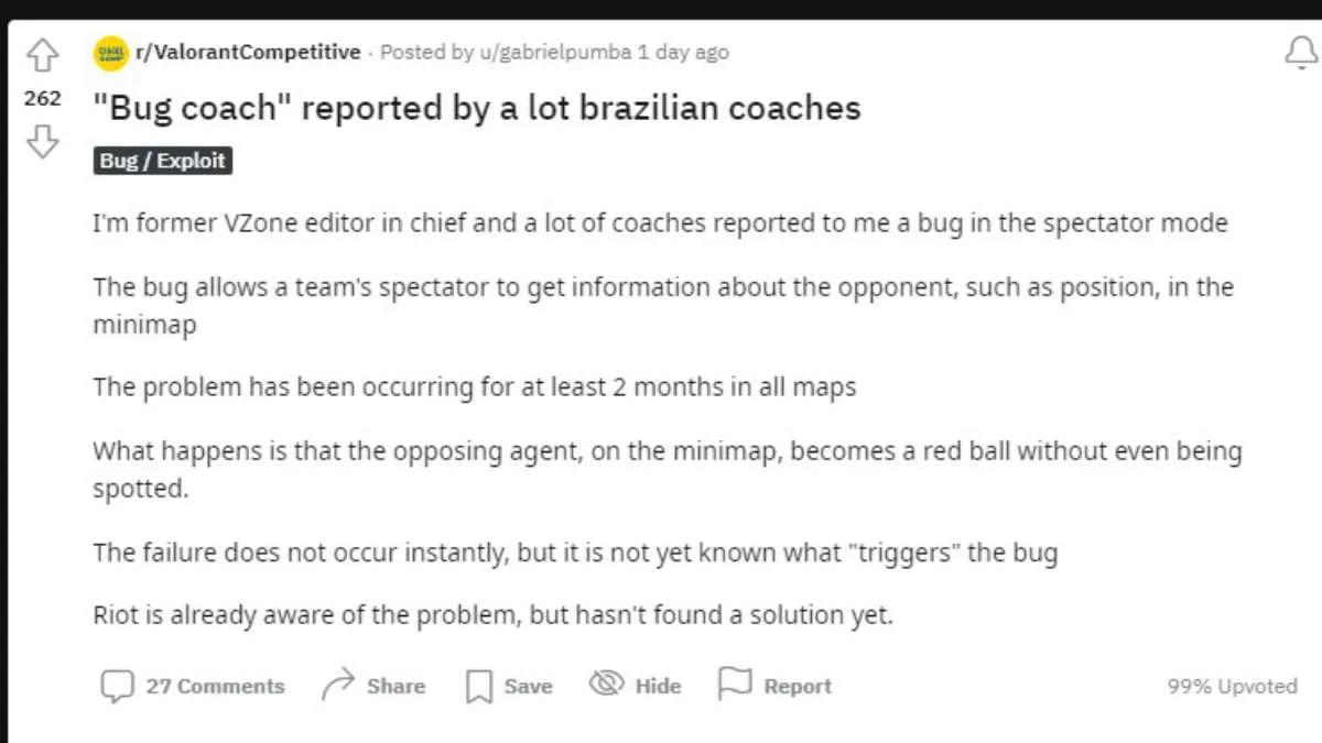 Brasilianska tränare rapporterade ett "tränarfel" i Valorant