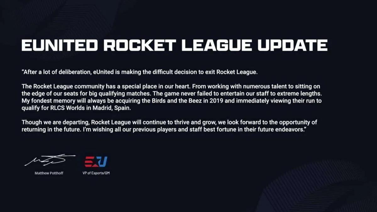 EUnited befriades från uppdraget för tre medlemmar av Rocket League