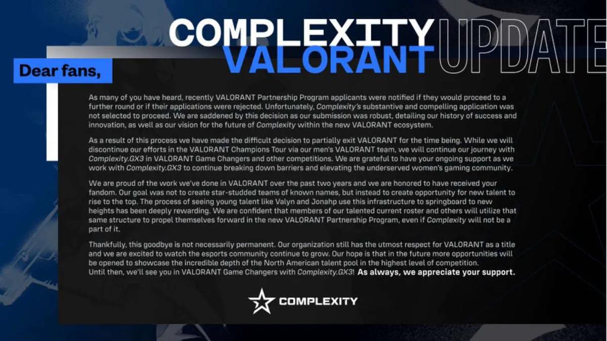 Complexity Gaming avslutar manliga laguppställningen med VALORANT