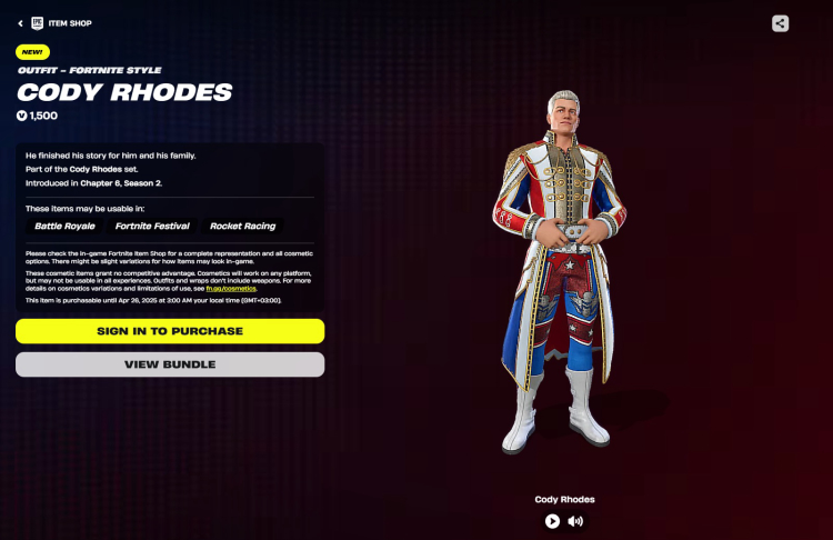 How to Get Cody Rhodes in Fortnite – Full Details and Pricing 1