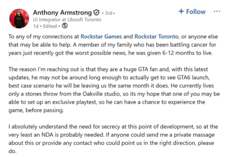 Rockstar Gave Early Access of GTA VI to the Gamer with Cancer 1