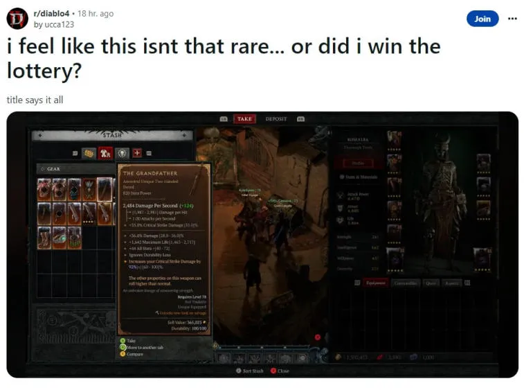 Fortunate Diablo 4 Player Discovers Game's Most Potent Item. Photo 1